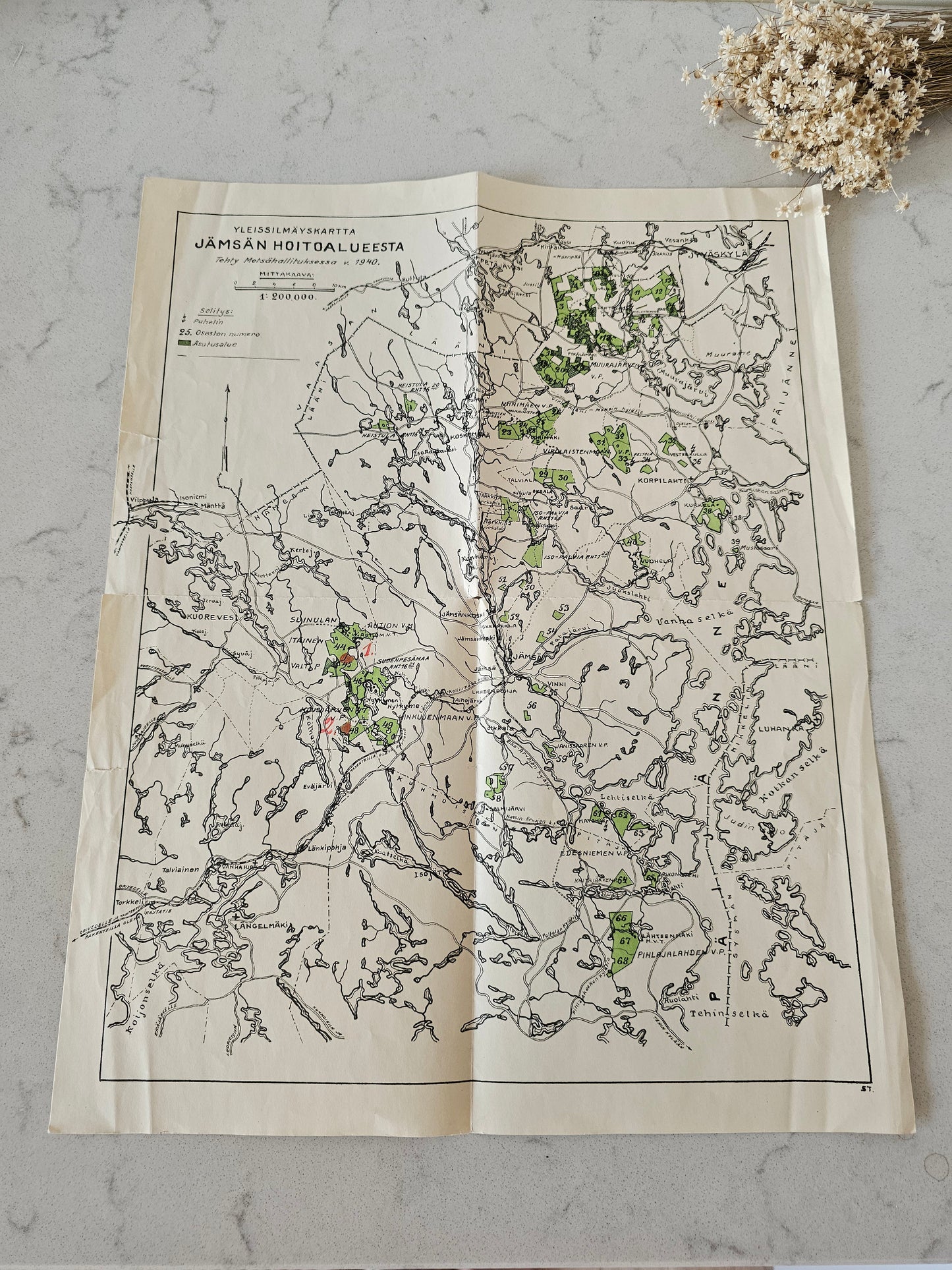 Vanha kartta Jämsän Hoitoalue 1940