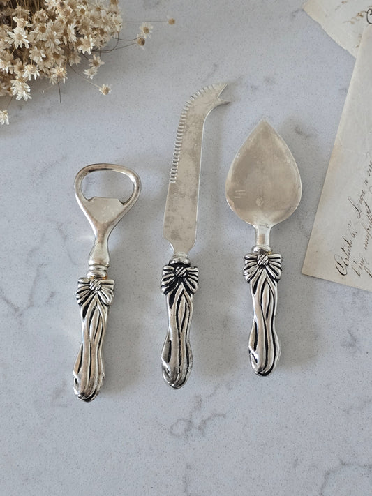 vintage juusto-ottimet ja pullonavaaja -setti