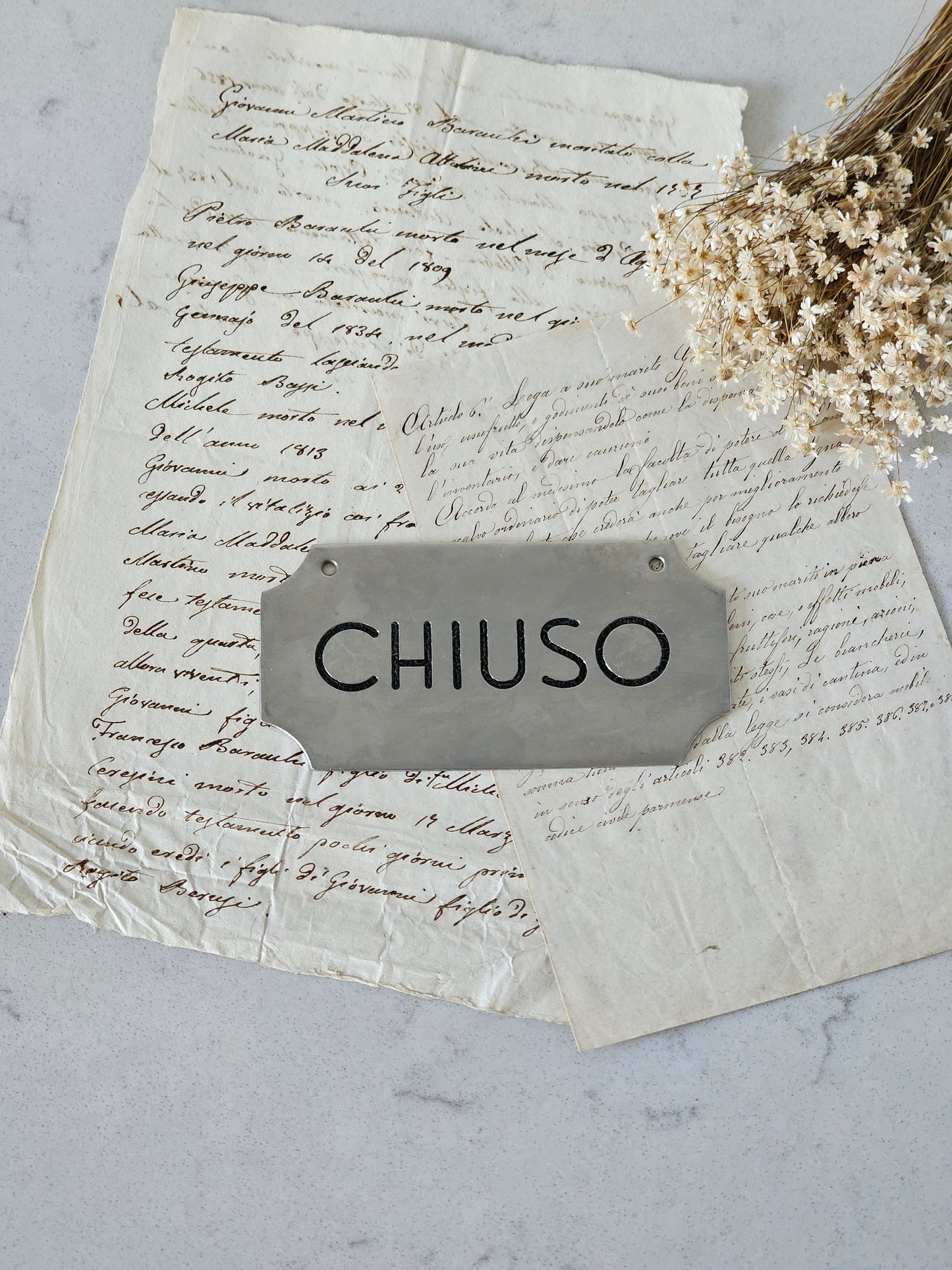 Italialainen vanha kyltti CHIUSO "suljettu"