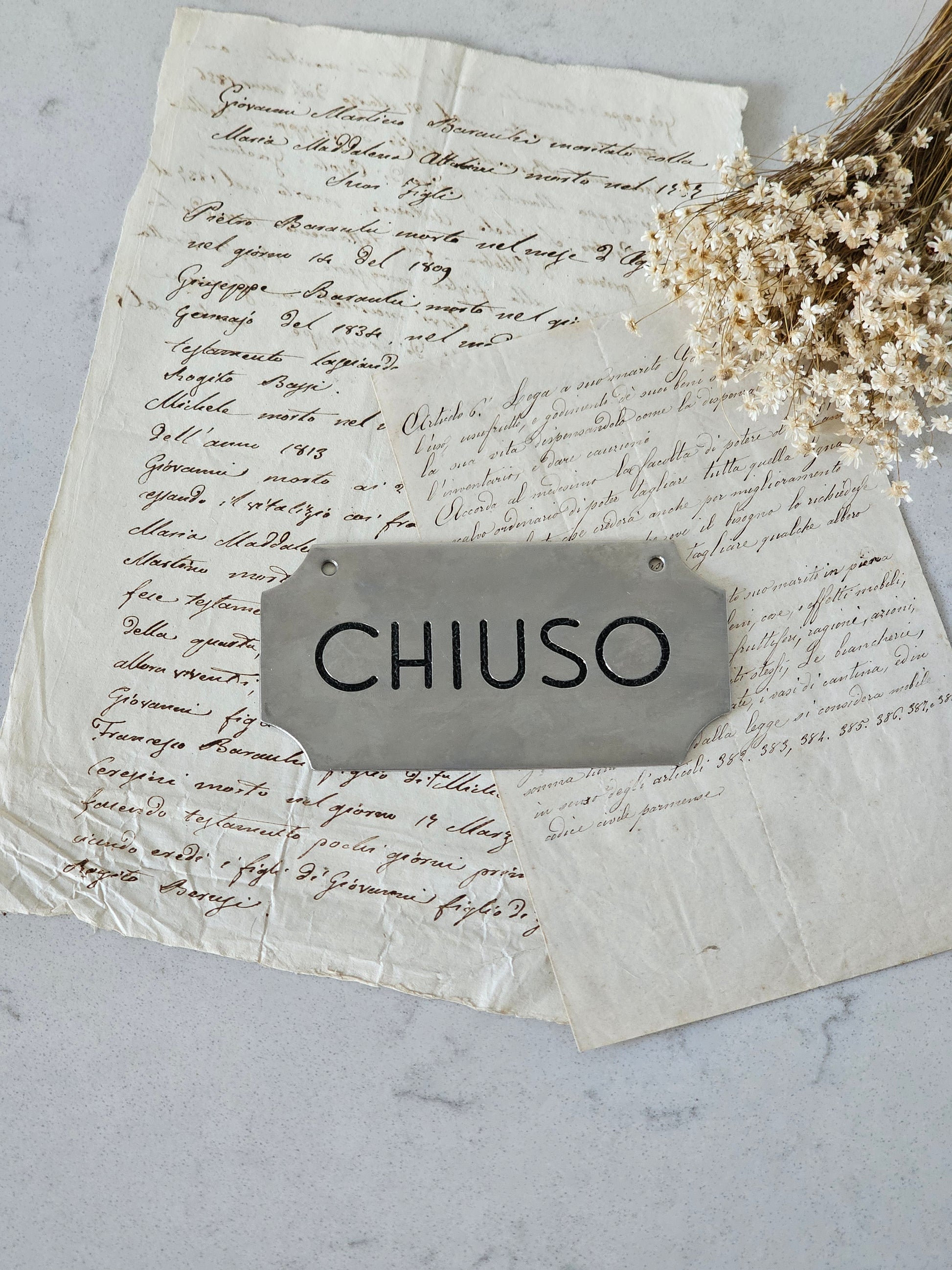 Italialainen vanha kyltti CHIUSO "suljettu"